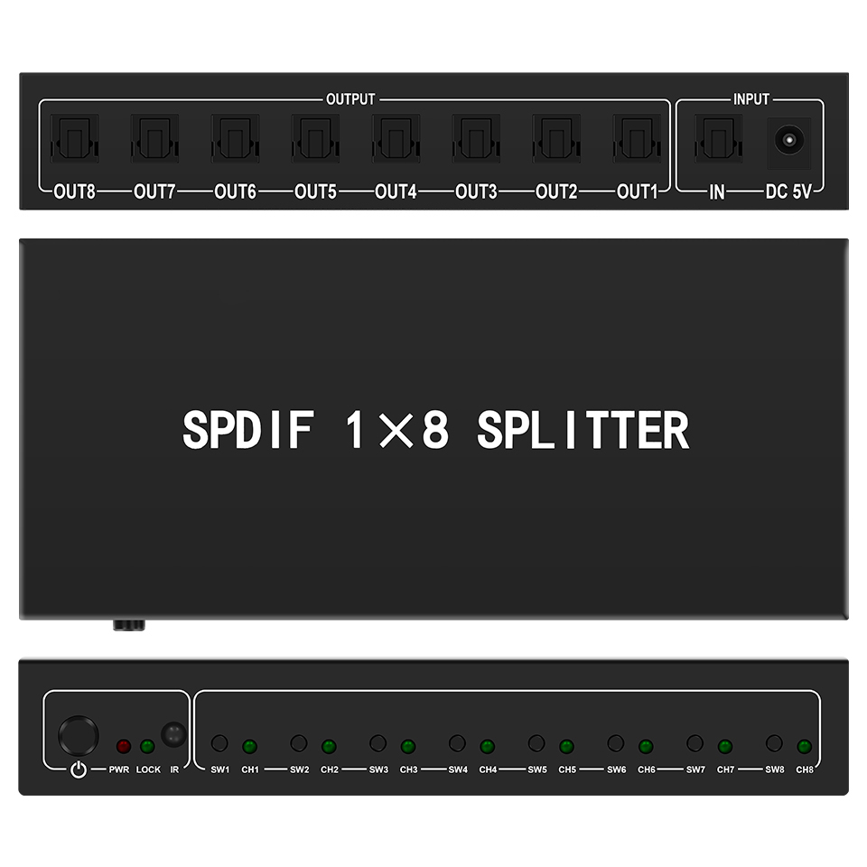 Home Cinema Solution - Optical Audio Splitter,1 in 8 Out