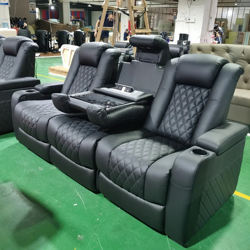 Luxury Black Color Genuine Lea - Home Cinema Recliner Chairs 评论和价格