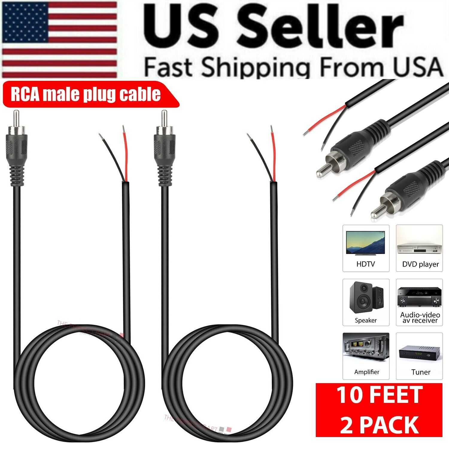 2-Pack 10ft RCA Male Plug To B - Audio Home Cinema 评论和价格